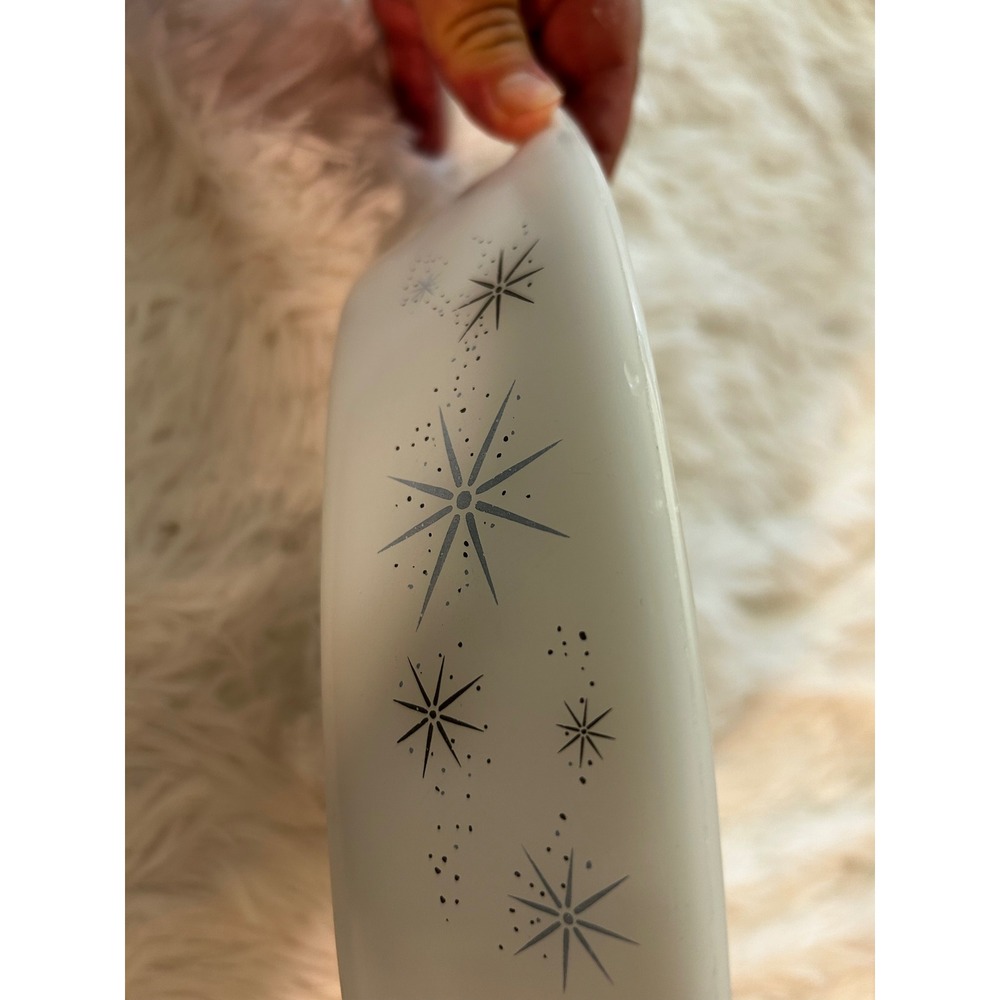 Vintage Glasbake Blue Atomic‎ Starburst Divided Milk Glass Casserole Dish J-2352